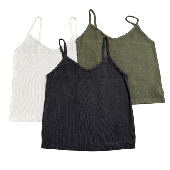 American Eagle Outfitters Tops - AEO Ribbed Tank Tops 3-Pack White Gray Green
